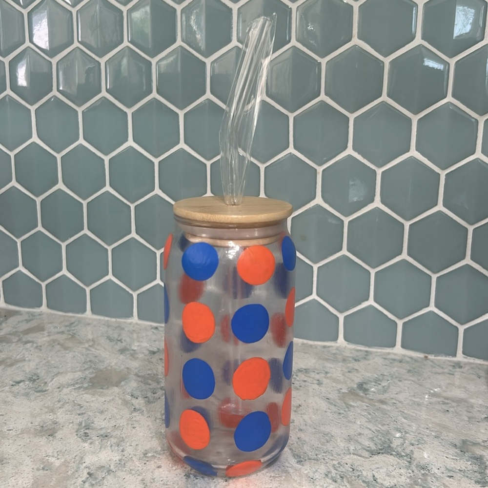 NWT Hand-Painted Glass Can Cup University of Florida Colors